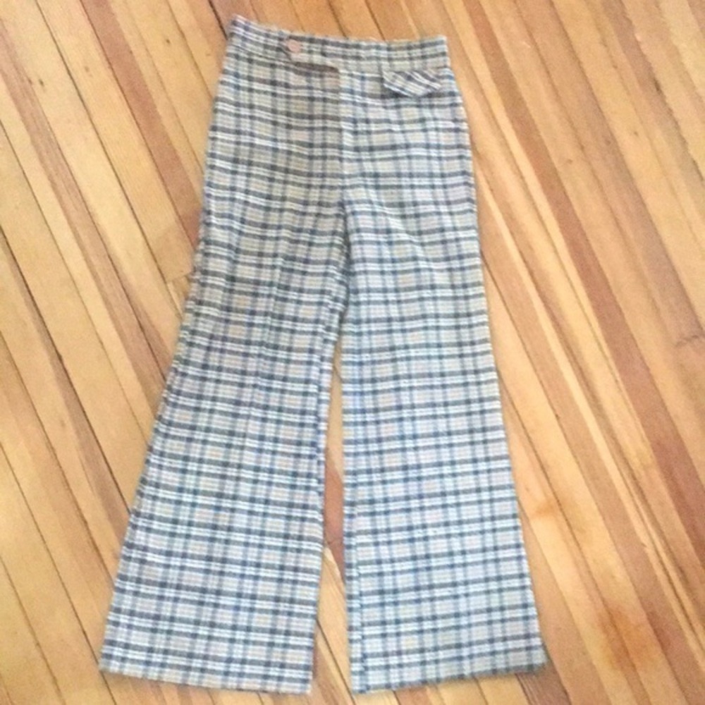 Vintage!‎ Brown and tan plaid high waisted flared pants